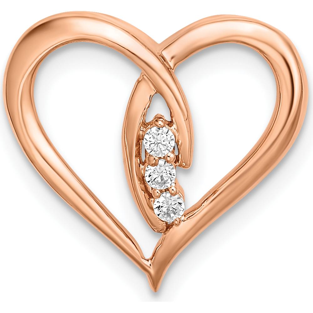 14K Rose Gold Polished 3-Stone Heart Diamond Slide Pendant - 0.06 Carat Total Diamond Weight by Oro Pregiato
