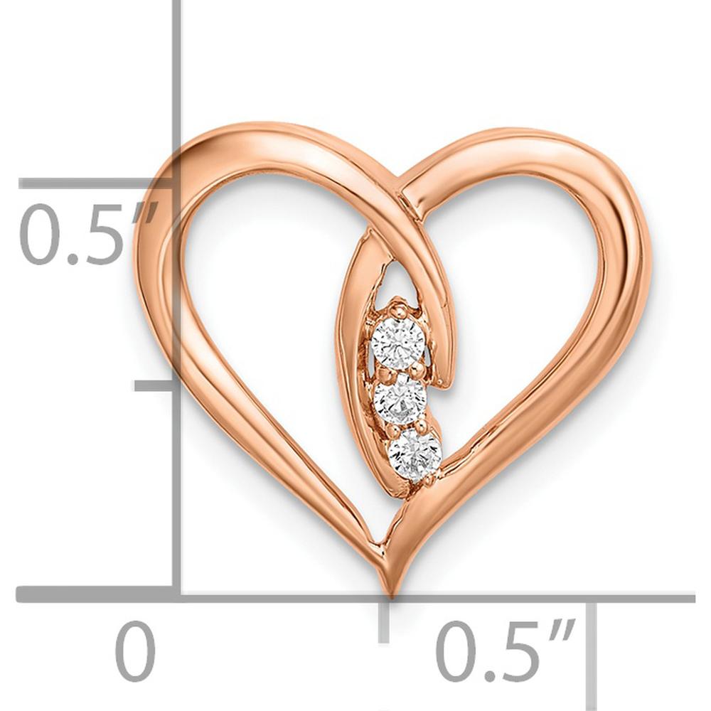 14K Rose Gold Polished 3-Stone Heart Diamond Slide Pendant - 0.06 Carat Total Diamond Weight by Oro Pregiato