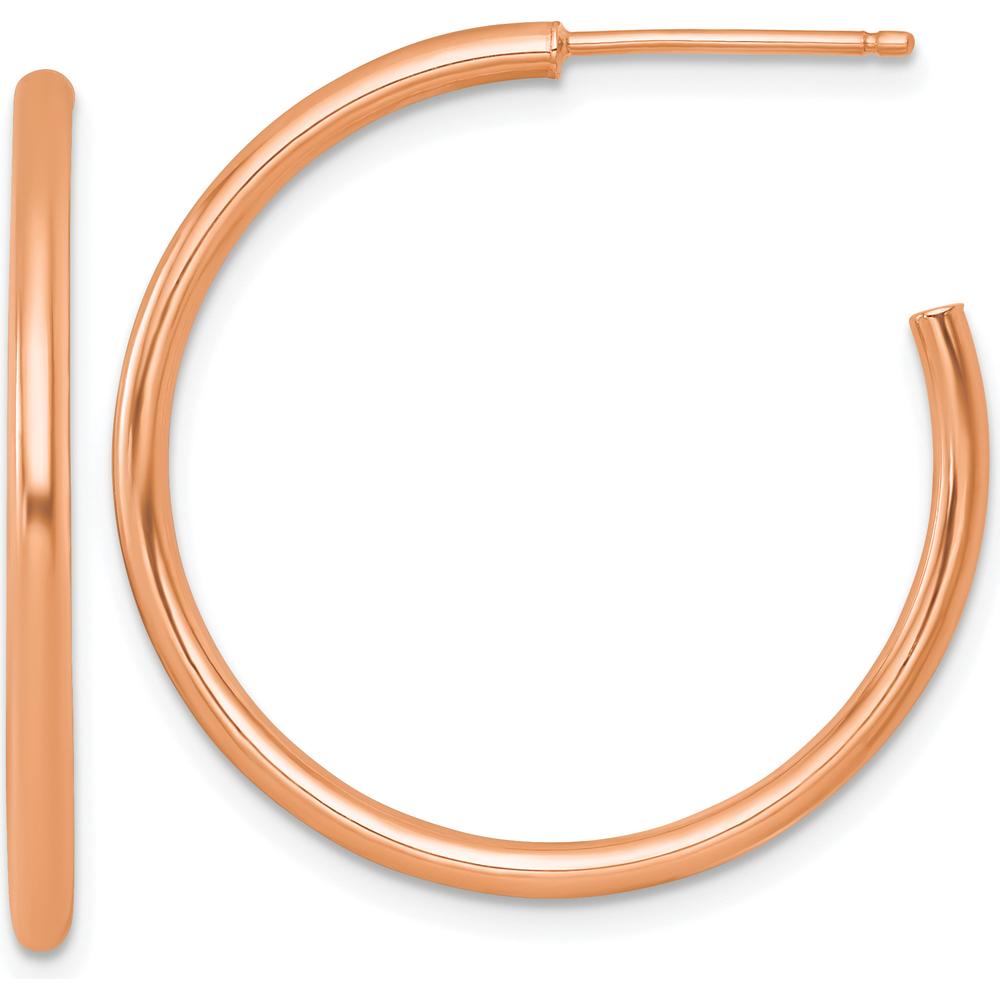 14K Rose Gold Polished 30mm Tube C-Hoop Earrings by 0