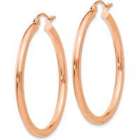 14K Rose Gold Polished 35mm Lightweight Tube Hoop Earrings - 2.5mm Thickness by 0