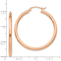 14K Rose Gold Polished 35mm Lightweight Tube Hoop Earrings - 2.5mm Thickness by 0