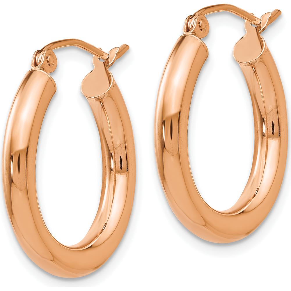 14K Rose Gold Polished 3mm Lightweight Tube Hoop Earrings - 20mm Length by 0