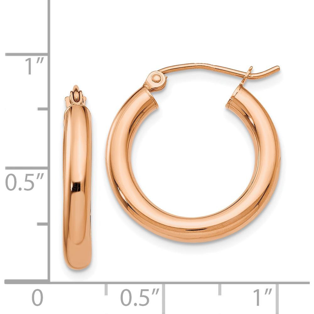 14K Rose Gold Polished 3mm Lightweight Tube Hoop Earrings - 20mm Length by 0