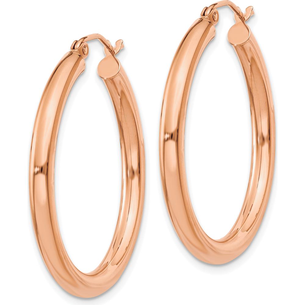 14K Rose Gold Polished 3mm Lightweight Tube Hoop Earrings - 30mm Length by 0