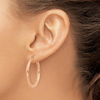 14K Rose Gold Polished 3mm Lightweight Tube Hoop Earrings - 30mm Length by 0