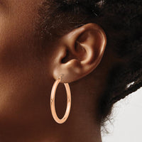 14K Rose Gold Polished 3mm Lightweight Tube Hoop Earrings - 35mm Length by 0