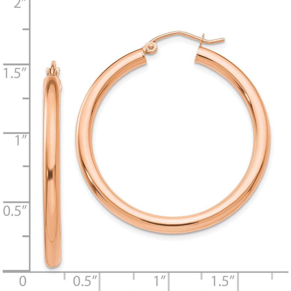 14K Rose Gold Polished 3mm Lightweight Tube Hoop Earrings - 35mm Length by 0