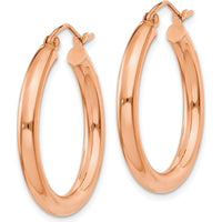 14K Rose Gold Polished 3mm Lightweight Tube Hoop Earrings - Elegant and Timeless Design by 0