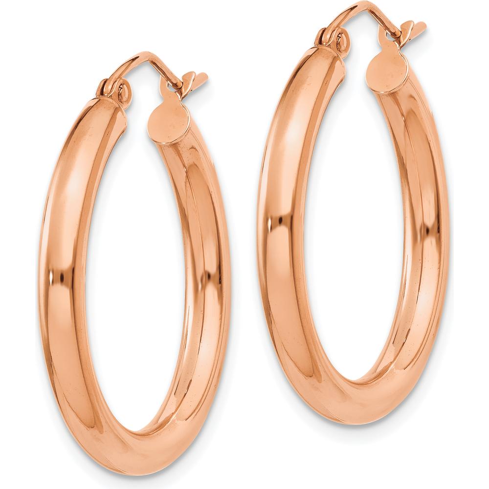 14K Rose Gold Polished 3mm Lightweight Tube Hoop Earrings - Elegant and Timeless Design by 0