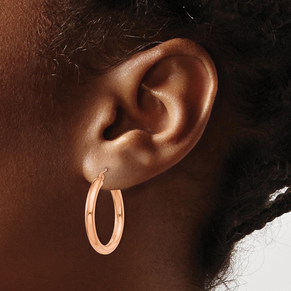 14K Rose Gold Polished 3mm Lightweight Tube Hoop Earrings - Elegant and Timeless Design by 0