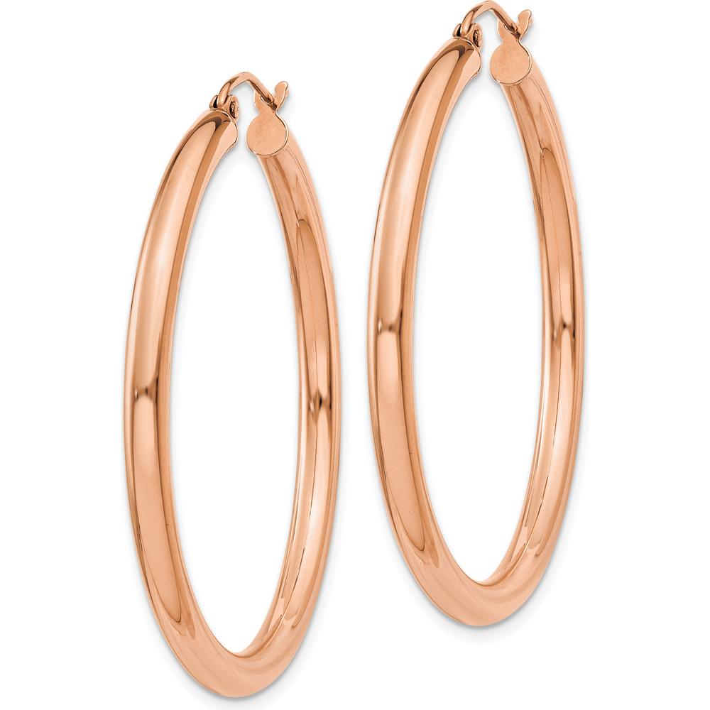 14K Rose Gold Polished 3mm Lightweight Tube Hoop Earrings by 0