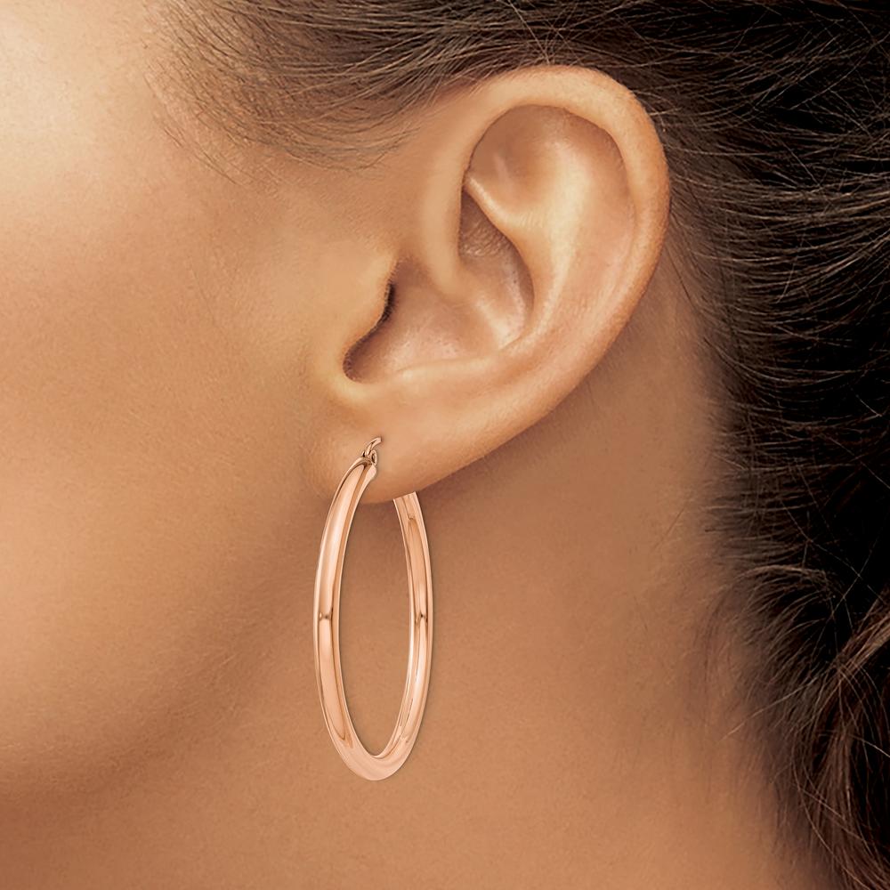 14K Rose Gold Polished 3mm Lightweight Tube Hoop Earrings by 0