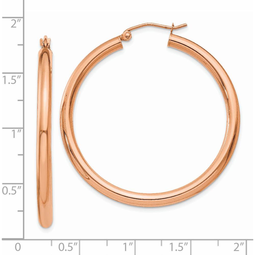 14K Rose Gold Polished 3mm Lightweight Tube Hoop Earrings by 0