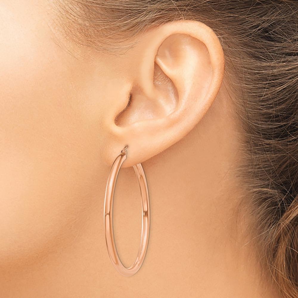 14K Rose Gold Polished 3mm Lightweight Tube Hoop Earrings by 0