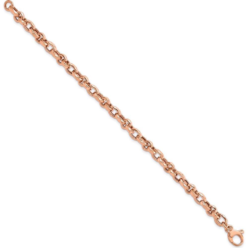 14K Rose Gold Polished 4mm Fancy Faceted Link 7.5" Bracelet by 0