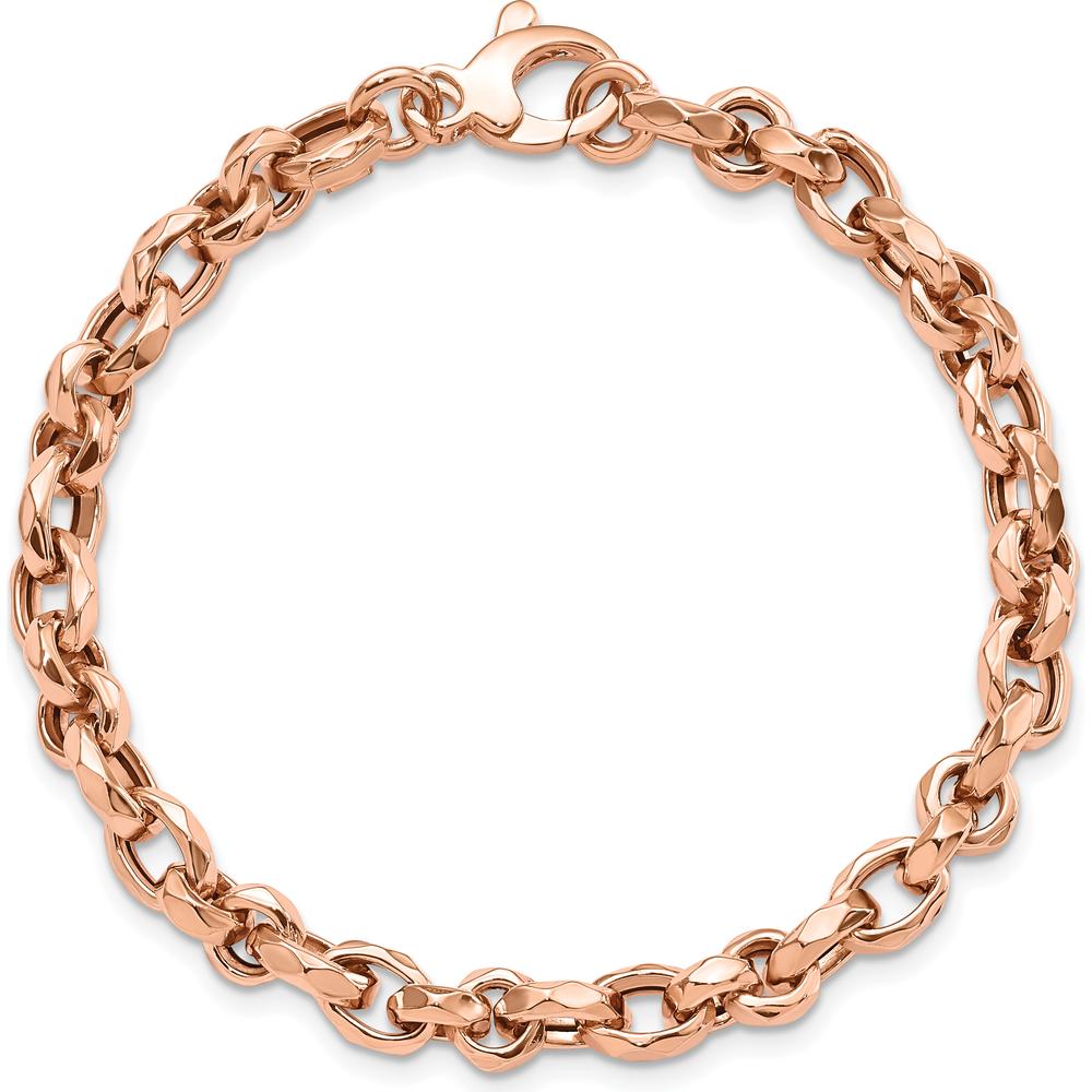 14K Rose Gold Polished 4mm Fancy Faceted Link 7.5" Bracelet by 0