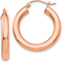 14K Rose Gold Polished 4mm Tube Hoop Earrings - 25mm Length by 0