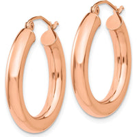 14K Rose Gold Polished 4mm Tube Hoop Earrings - 25mm Length by 0