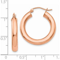 14K Rose Gold Polished 4mm Tube Hoop Earrings - 25mm Length by 0