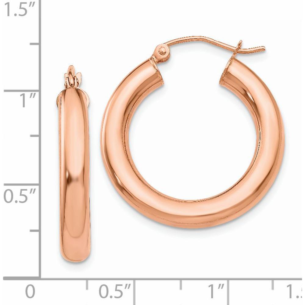 14K Rose Gold Polished 4mm Tube Hoop Earrings - 25mm Length by 0