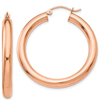 14K Rose Gold Polished 4mm Tube Hoop Earrings - 35mm Length by 0