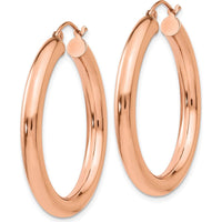 14K Rose Gold Polished 4mm Tube Hoop Earrings - 35mm Length by 0