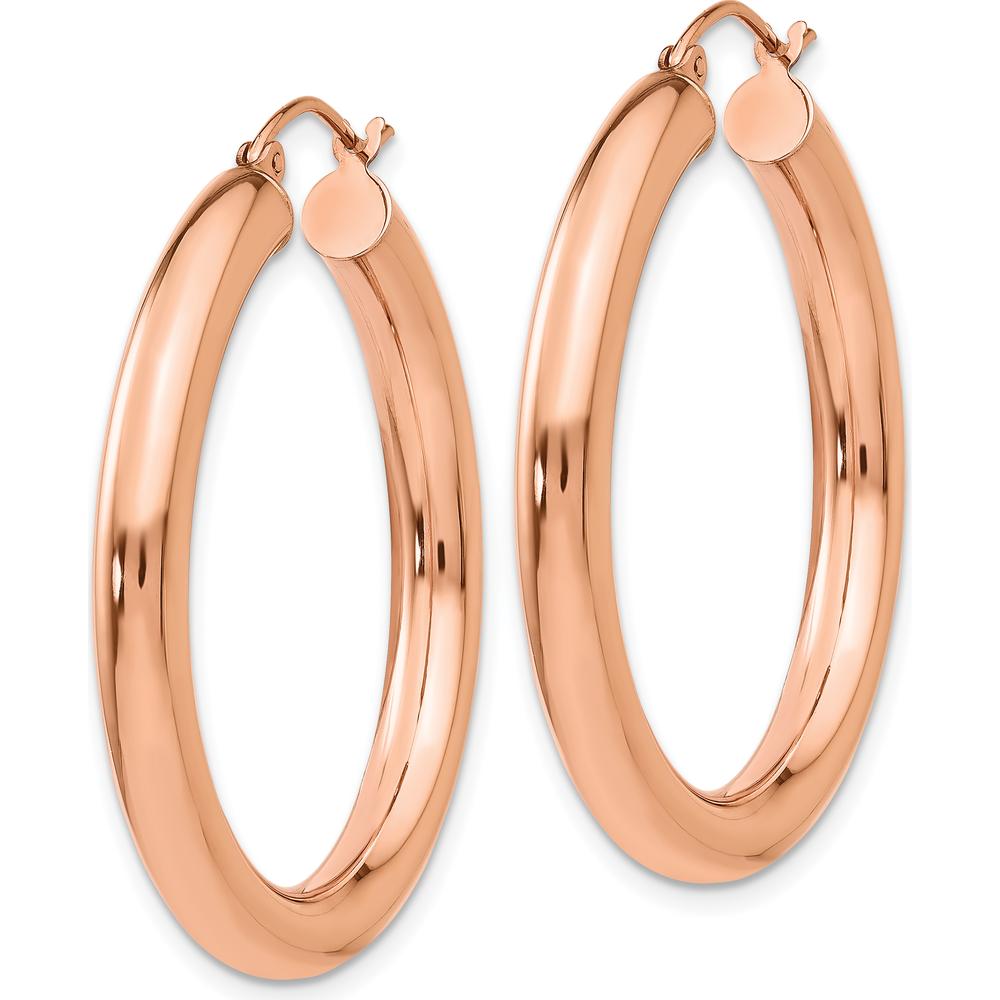 14K Rose Gold Polished 4mm Tube Hoop Earrings - 35mm Length by 0