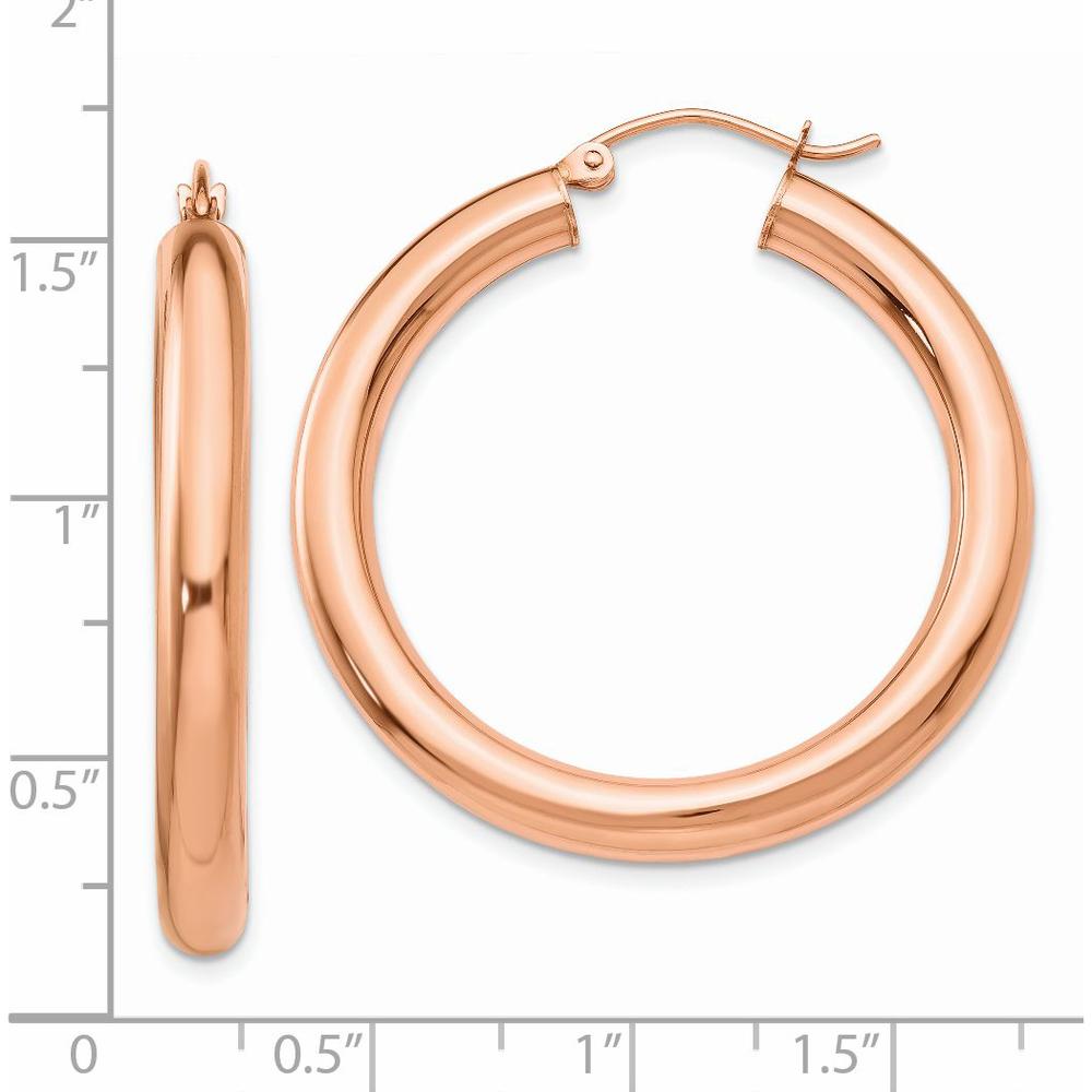 14K Rose Gold Polished 4mm Tube Hoop Earrings - 35mm Length by 0
