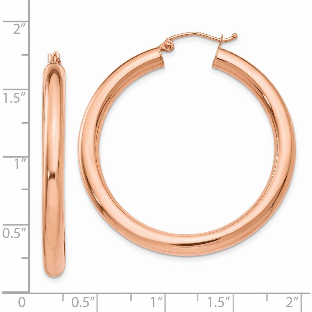14K Rose Gold Polished 4mm Tube Hoop Earrings - 40mm Length by 0