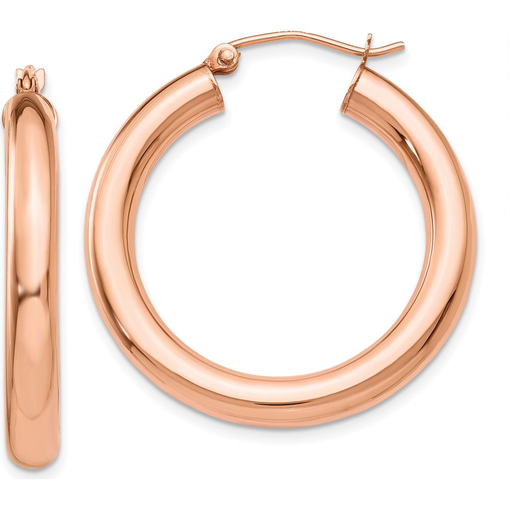 14K Rose Gold Polished 4mm Tube Hoop Earrings by 0