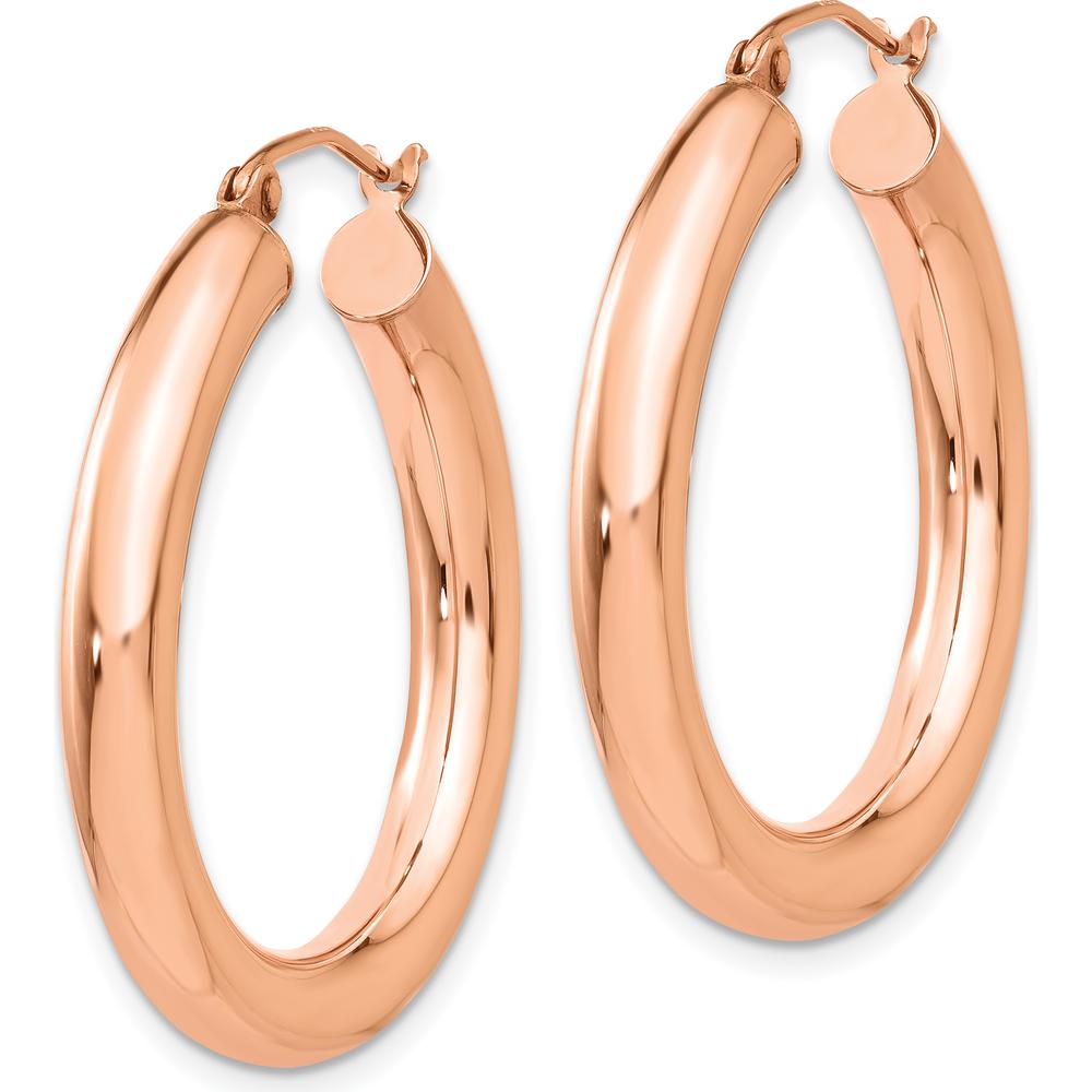 14K Rose Gold Polished 4mm Tube Hoop Earrings by 0