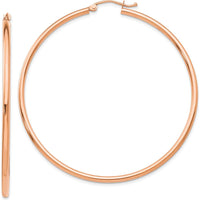 14K Rose Gold Polished 55mm Lightweight Tube Hoop Earrings by 0