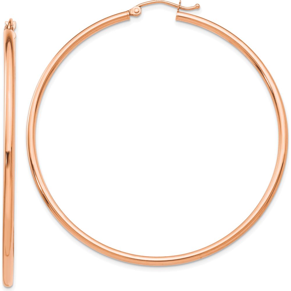 14K Rose Gold Polished 55mm Lightweight Tube Hoop Earrings by 0