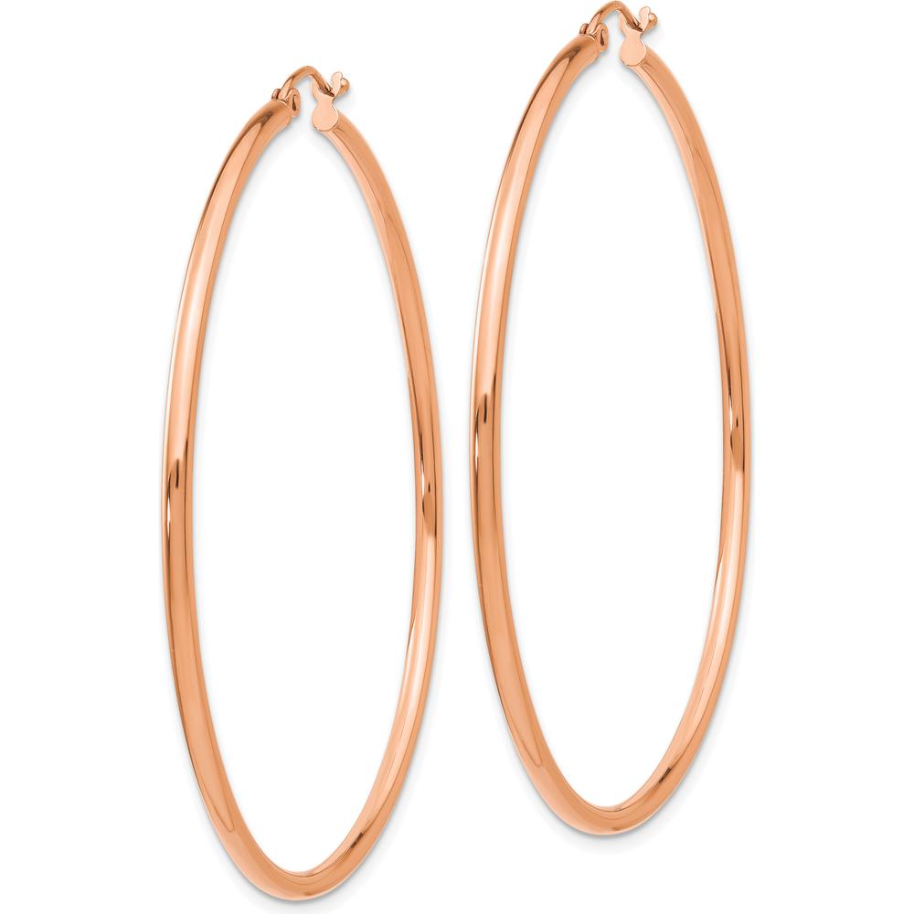 14K Rose Gold Polished 55mm Lightweight Tube Hoop Earrings by 0