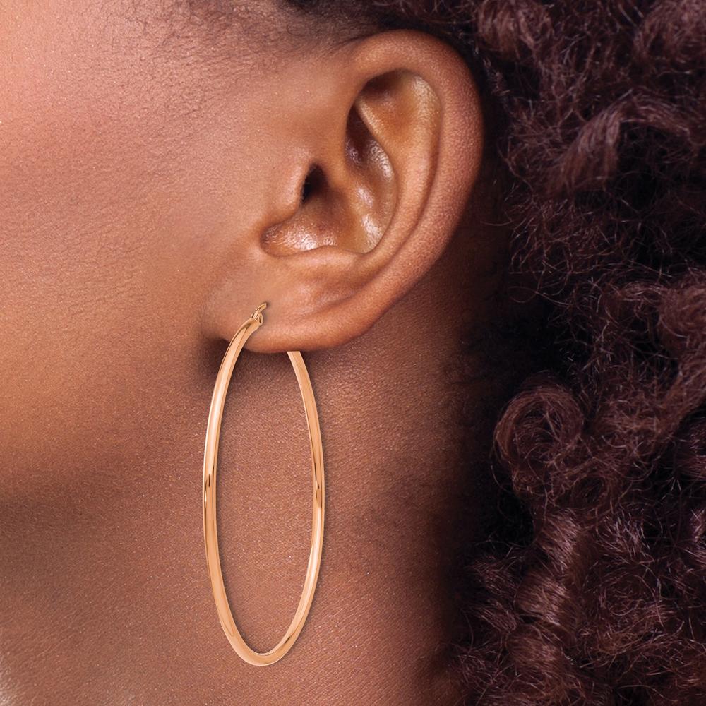 14K Rose Gold Polished 55mm Lightweight Tube Hoop Earrings by 0