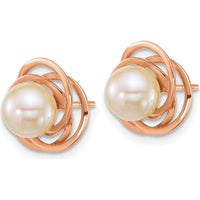 14K Rose Gold Polished 6-7mm Round White South Sea Saltwater Cultured Pearl Love Knot Post Earrings by Monteluci Fine Jewelry