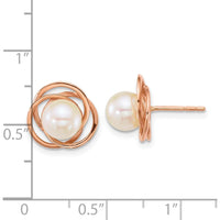 14K Rose Gold Polished 6-7mm Round White South Sea Saltwater Cultured Pearl Love Knot Post Earrings by Monteluci Fine Jewelry