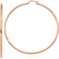 14K Rose Gold Polished 65mm Tube Hoop Earrings - Lightweight Design by 0