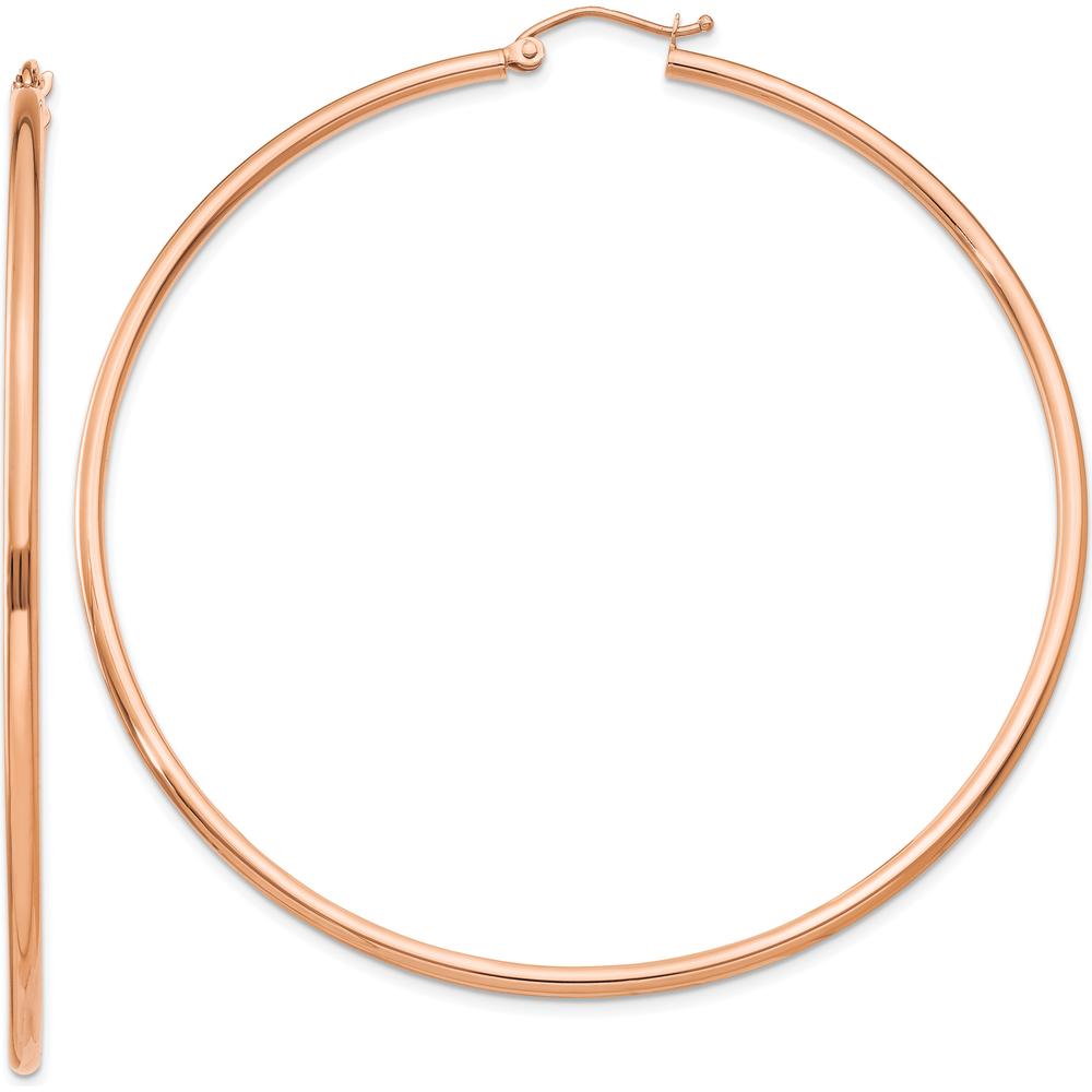 14K Rose Gold Polished 65mm Tube Hoop Earrings - Lightweight Design by 0