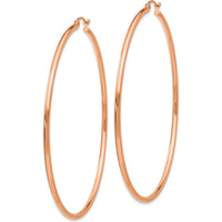 14K Rose Gold Polished 65mm Tube Hoop Earrings - Lightweight Design by 0