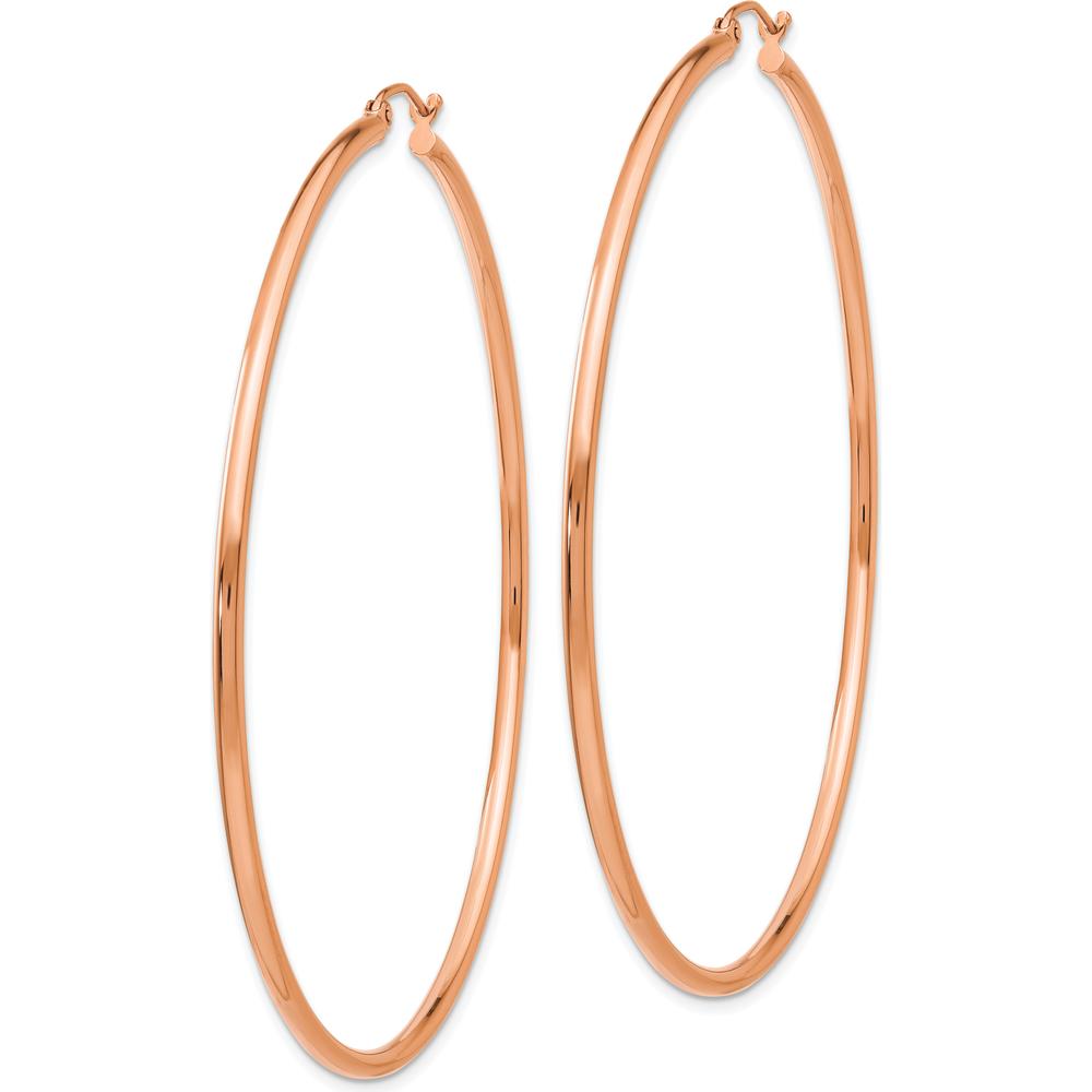 14K Rose Gold Polished 65mm Tube Hoop Earrings - Lightweight Design by 0