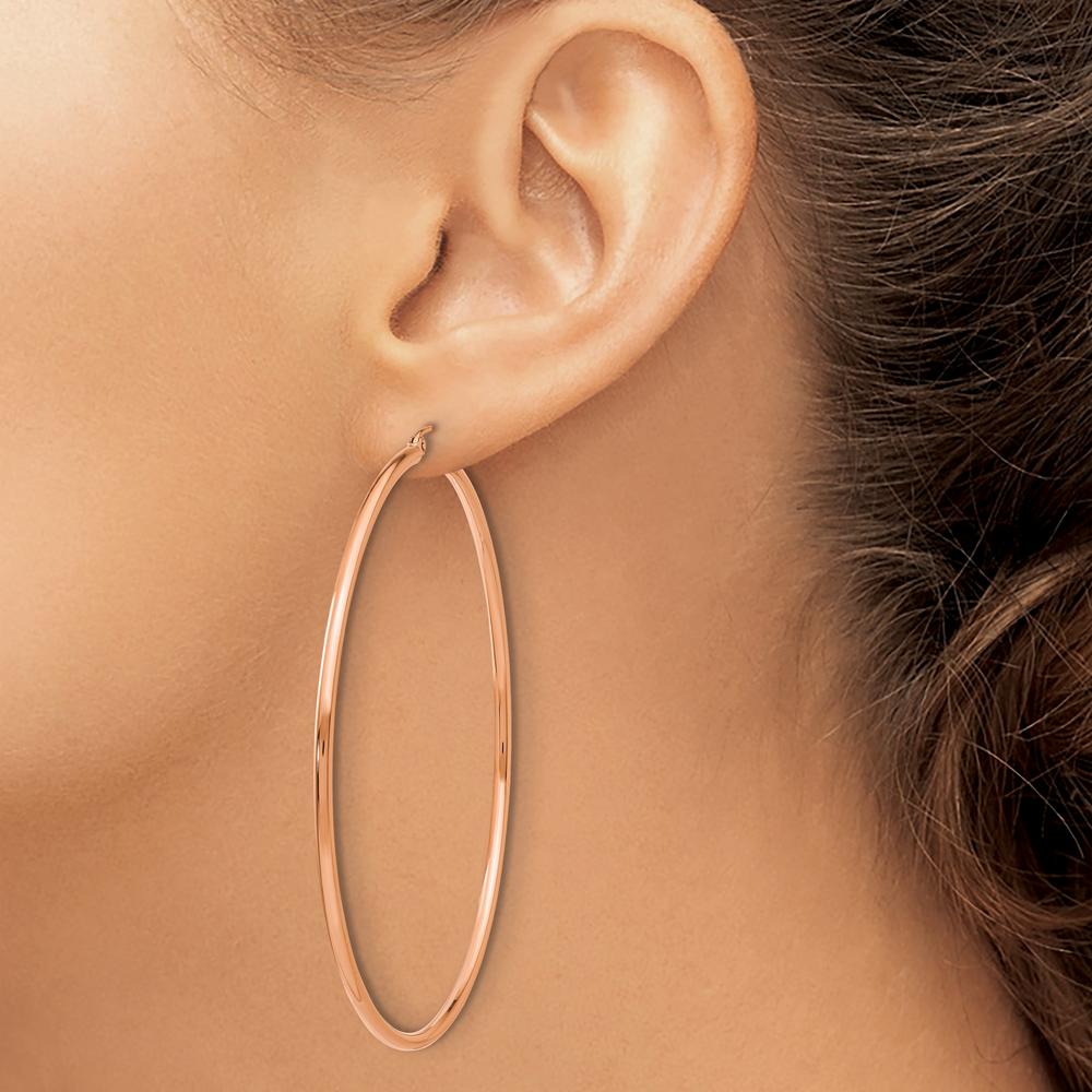 14K Rose Gold Polished 65mm Tube Hoop Earrings - Lightweight Design by 0