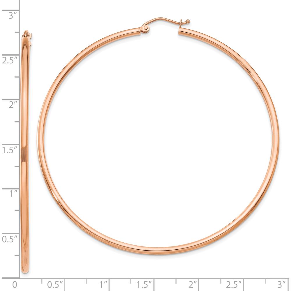 14K Rose Gold Polished 65mm Tube Hoop Earrings - Lightweight Design by 0