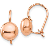 14K Rose Gold Polished 8mm Button Drop Earrings with Kidney Wire Closure by Oro Pregiato