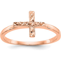 14K Rose Gold Polished & Diamond-Cut Cross Ring by Oro Pregiato