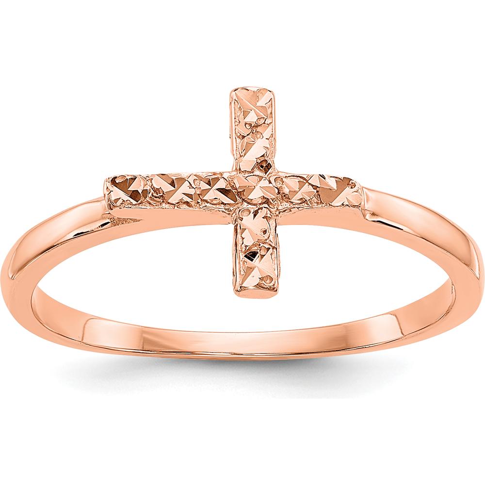 14K Rose Gold Polished & Diamond-Cut Cross Ring by Oro Pregiato