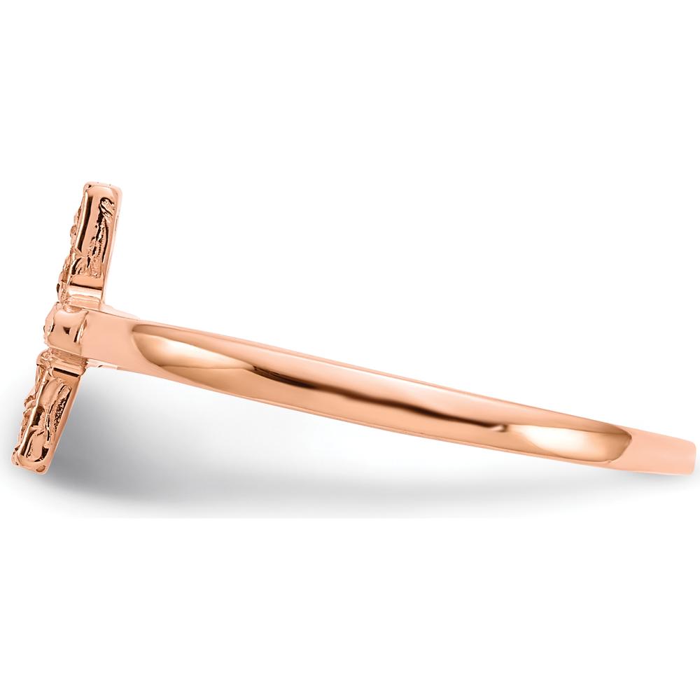 14K Rose Gold Polished & Diamond-Cut Cross Ring by Oro Pregiato