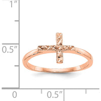 14K Rose Gold Polished & Diamond-Cut Cross Ring by Oro Pregiato