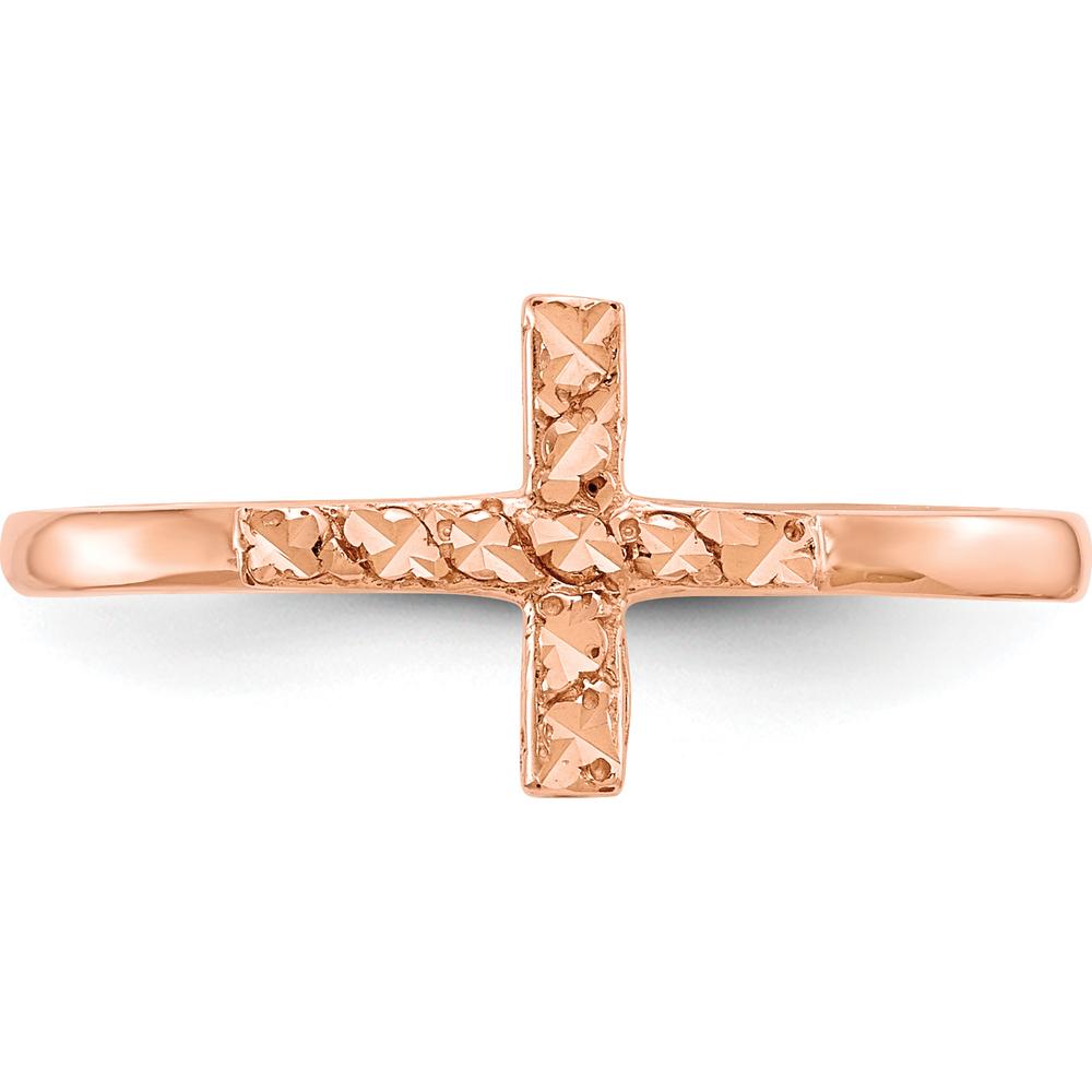 14K Rose Gold Polished & Diamond-Cut Cross Ring by Oro Pregiato