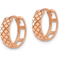 14K Rose Gold Polished and Etched Hinged Hoop Earrings - 13mm Length by 0